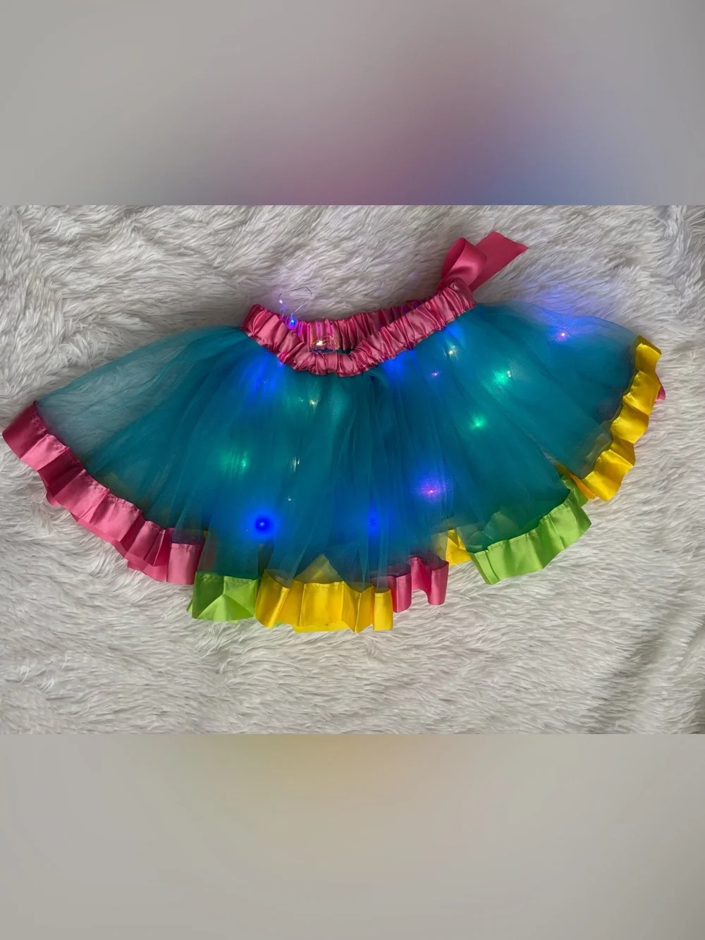 Girls-Kids | Lot of 2 Tulle Skirts | Blue w/lights & 1-Neon Sz. L (fit 3-7 Yr)